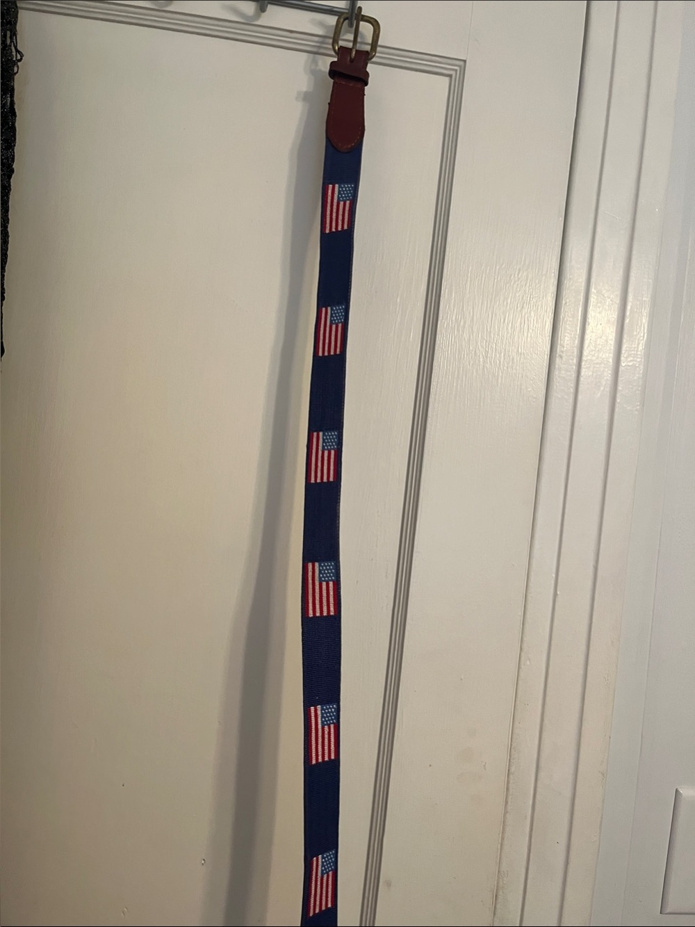 Patriotic Blue Flag Strap with Leather Accents